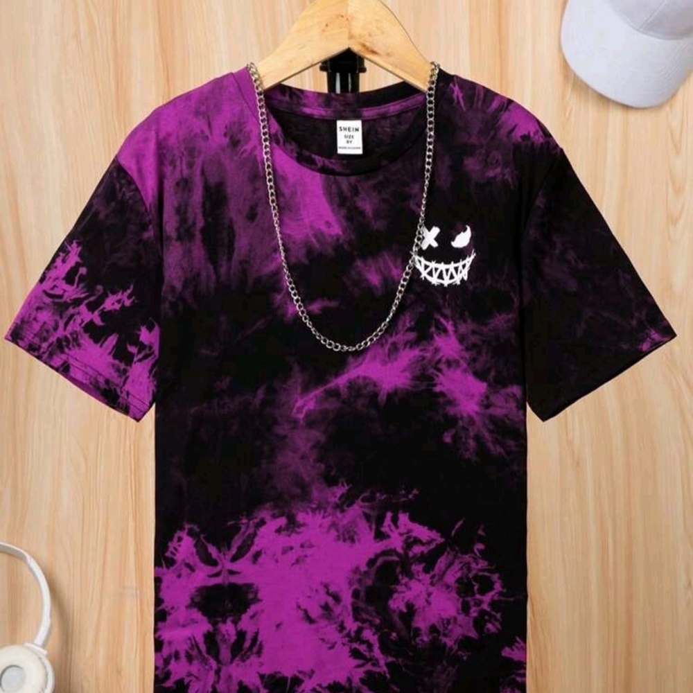SHEIN Black and Purple Tie-Dye Graphic Tee